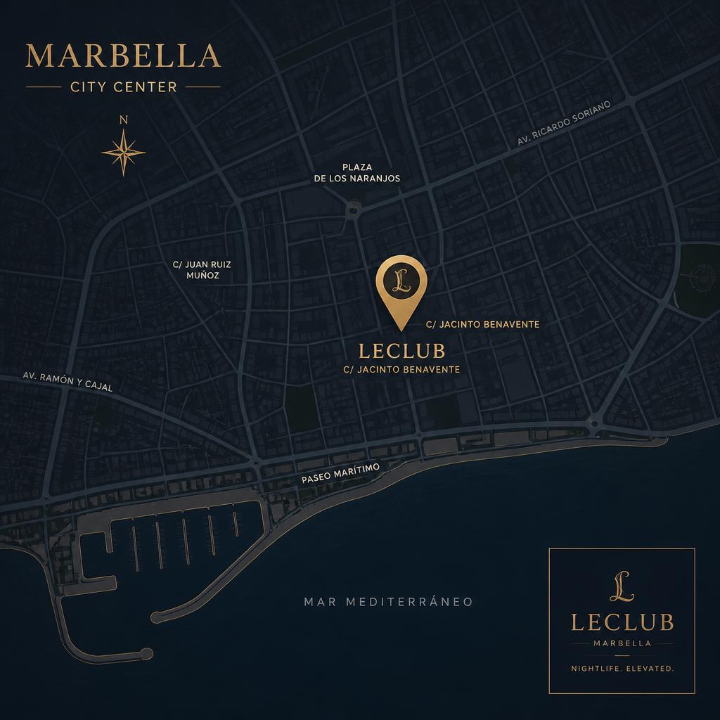 Mapa del centro de Marbella con la ubicación de LeClub